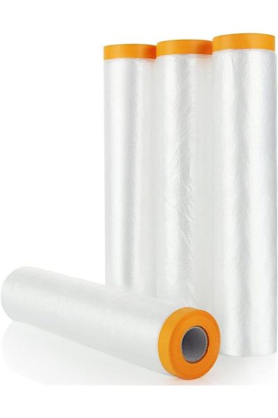 erorex Plastic Drop Cloth Plastic Sheeting With Masking Tape Pre Masking Film Protection Covering Cloth