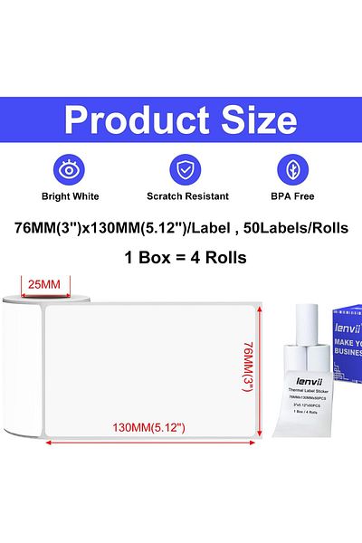 erorex 3 Inch X5.12 Inch Direct Thermal Labels 76 X 130Mm Thermal Sticker Labels Sticker Labels 20Mm Inner