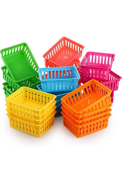 erorex 24 Pack Classroom Storage Baskets Small Plastic Baskets For Organizing Colorful Storage Trays