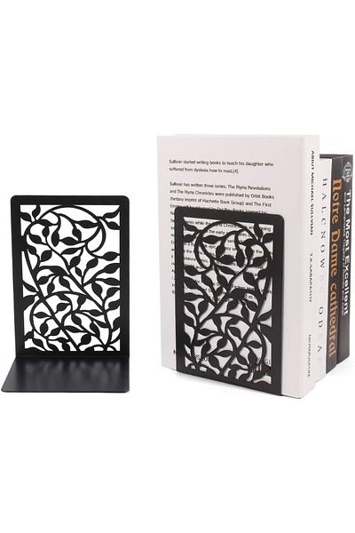 erorex Bookends Black Infinite Leaves Bookends Heavy Duty Book Ends For Bookshelf Metal Decorative Book