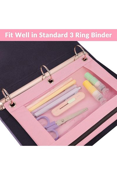 erorex 2 Pack Binder Pencil Pouch With Clear Window Pencil Bags With Zipper And Reinforced Grommets Pouch
