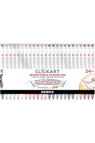 erorex Pen Clickart Retractable Marker Pen Fine Point 0.6Mm Assorted Light And Dark Ink Colors 24 Pack