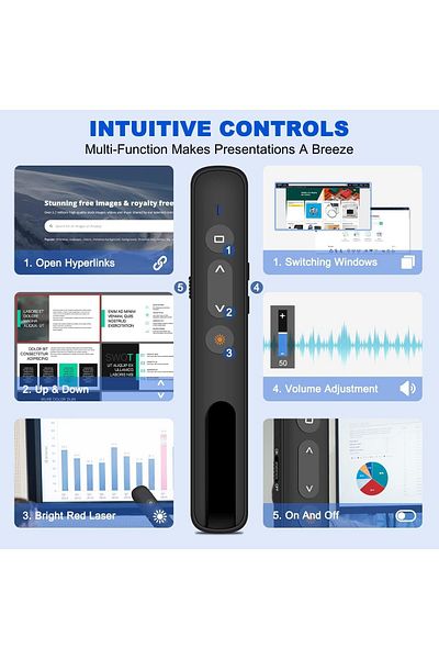 erorex Presentation Clicker Rf 2.4Ghz Wireless Presenter Clicker With Hyperlink And Volume Remote Control