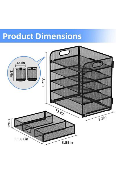 erorex 5 Tier Paper Letter Tray Organizer With Drawer And 2 Pen Holder A4 Paper Letter Tray Organizer Mesh