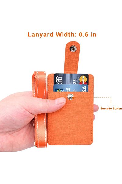 erorex Badge Holder Leather Id Badge Card Holder Wallet Case With 3 Cards Slot And Neck Lanyard Strap.