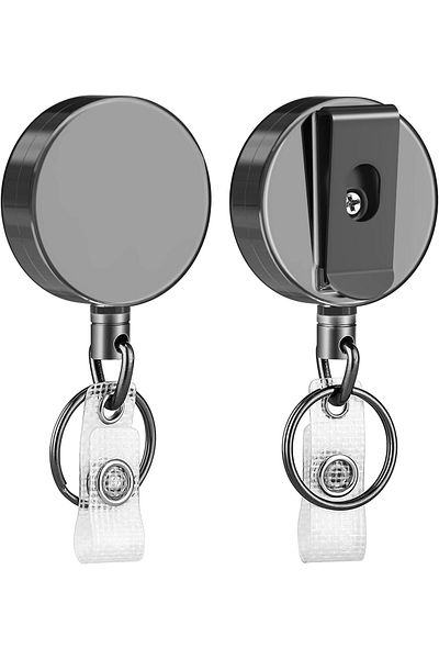 erorex 2 Pack Heavy Duty Retractable Badge Reels Metal Keychain Badge Holder Reels With Belt Clip