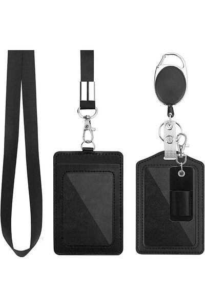 erorex Office Badge Holder Vertical Pu Leather Id Badge Card Holder With 1 Clear Id Window With Detachable