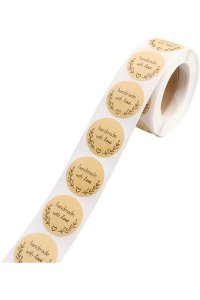 erorex Handmade Stickers 500 Pcs Handmade With Love Stickers Round Kraft Handmade Baking Stickers For Home