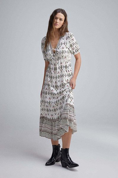Springfield Midi Dress With Bow Neckline