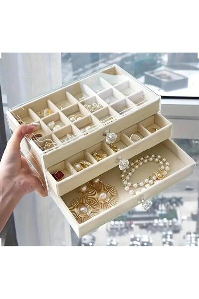 LONDON Birds Store Şık Akrilik Takı Organizatörü Kadife Çekmeceli ( 18+18+1 b...