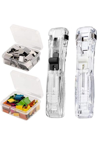 erorex Portable Stapler 2 Pcs With 100 Pcs Binder Clips Multifunction Paper Storage Artifact Creative Free