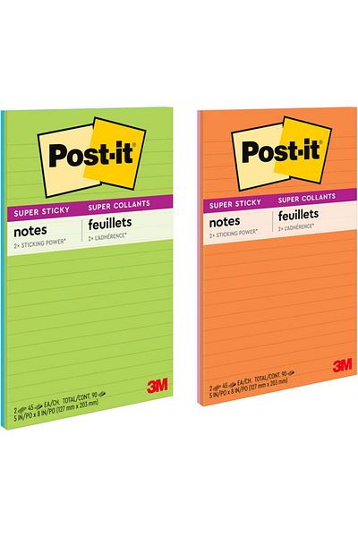 erorex Super Sticky Notes 5X8 In 2 Pads 2X The Sticking Power Energy Boost Collection Bright Colors