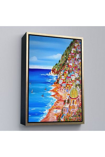 Harita Sepeti Italia La Bella Positano Amalfi Coast cu cadru auriu Pictură murală