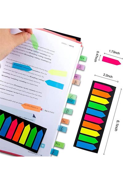 erorex Index Labels Fluorescent Translucent Sticky Note Markers 1200 Total 10 Color Labels Per Pack Arrow