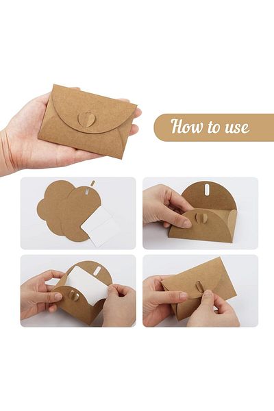 erorex 50Pcs Gift Card Envelope Mini Envelope With Blank Card Compact Kraft Envelope With Heart Closure