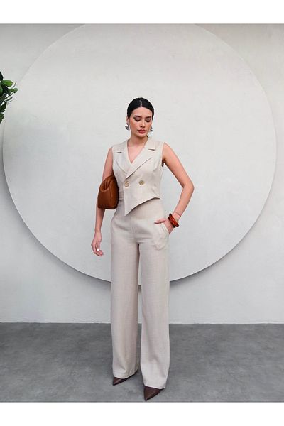 ESRAHELVACI Special Stone Colored Double Breasted Jumpsuit