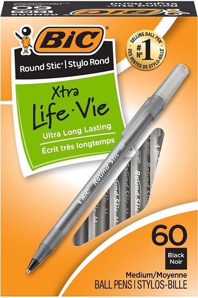 erorex Round Stick Xtra Life Ballpoint Pen Medium Point 1.0Mm Black 60 Count