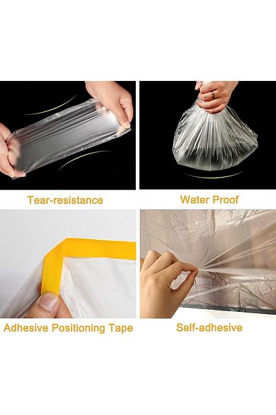 erorex 2.7M X 20M Tape And Drape Plastic Drop Cloth Plastic Sheeting With Masking Tape Waterproof Dust
