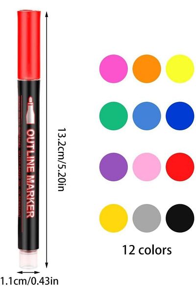 erorex Double Line Outline Pens 12 Colors Glotter Pens Outline Metalic Marker Writing Drawing Pens For