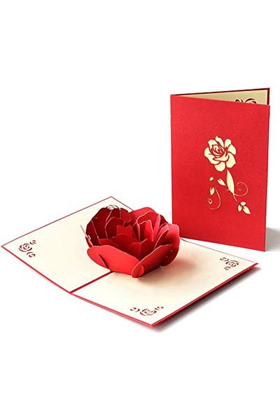 erorex Greeting Card Three Dimensional Paper Flower Rose Red Card Wedding Handmade Paper Carving Message
