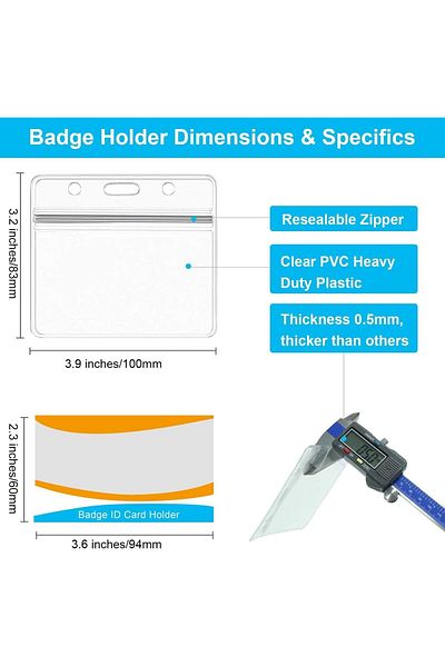 erorex Pack 10 Clear Plastic Heavy Duty Horizontal Name Badge Id Card Holders With Waterproof Resealable