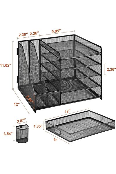 erorex Desk Organizer With File Holder 5 Tier Paper Letter Tray Organizer With Drawer And 2 Pen Holder