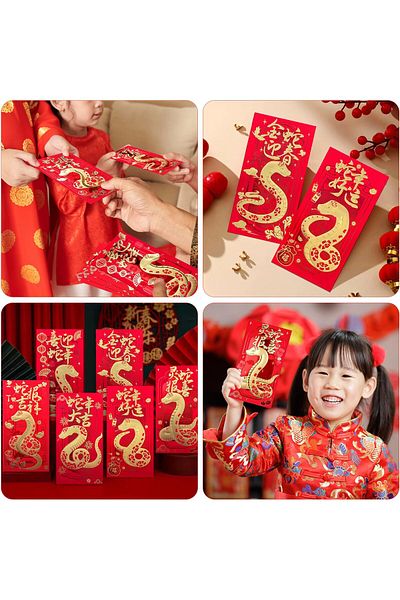 erorex Chinese New Year Red Envelopes 24Pack 2025 Snake Spring Festival Eve Party Supplies 6 Designs 6.69