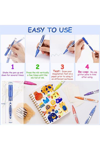 erorex 12 Colors Acrylic Glitter Markers Paint Pens Shimmer Markers For Drawing Scrapbooking Rock Painting