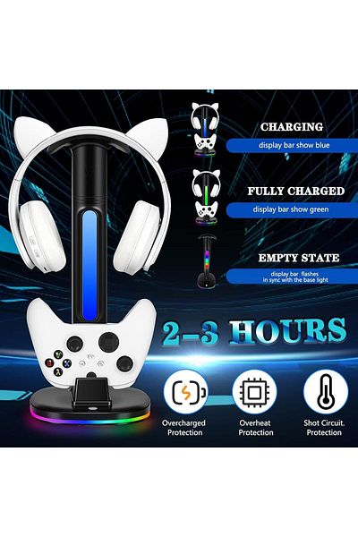 erorex Headphone Stand Rgb Gaming Controller Holder Desktop Gaming Headset Stand Hanger With 2 Usb 2.0