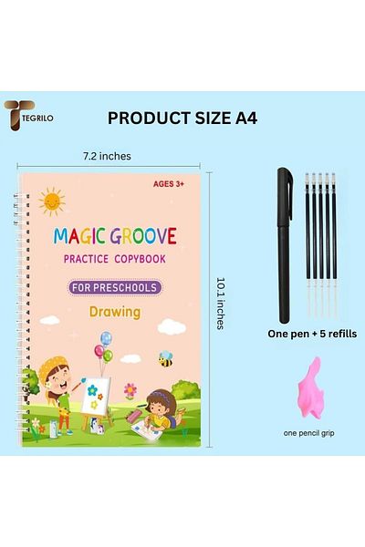 erorex Handwriting Copybook Magic Calligraphy Practice Book For Kids Reusable Tracing Practice Kit.