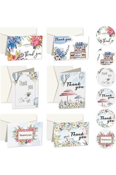 erorex Thank You Cards Pack Of 24 Flower Designs Elegant Bulk Thank You Notes Ink Painting Series Thank
