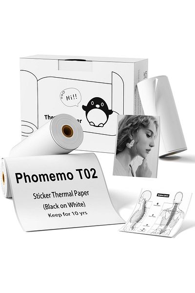 erorex T02 White Adhesive Thermal Sticker Paper Sticky Printer Paper For T02 Mini Printer 50Mm X 3.5M Roll