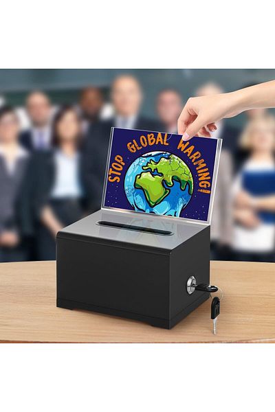 erorex Black Donation Box With Lock Ballot Box With Sign Holder Suggestion Box Storage Container For