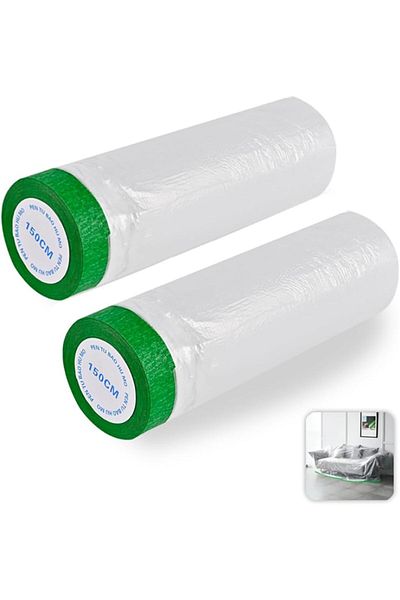 erorex 2 Pack Pre Taped Drop Film 59 Inch X 65Ft Pre Taped Masking Film With Updated Tape And Drape For