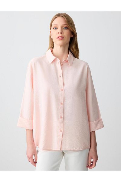 Jimmy Key Pink Relaxed Cut Three Quarter Sleeve Long Woven Shirt