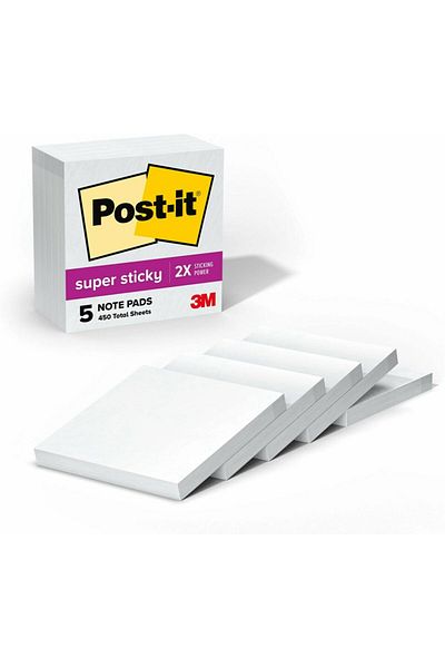 erorex Super Sticky Notes 3X3 In 5 Pads 2X The Sticking Power White Recyclable 654 5Ssw