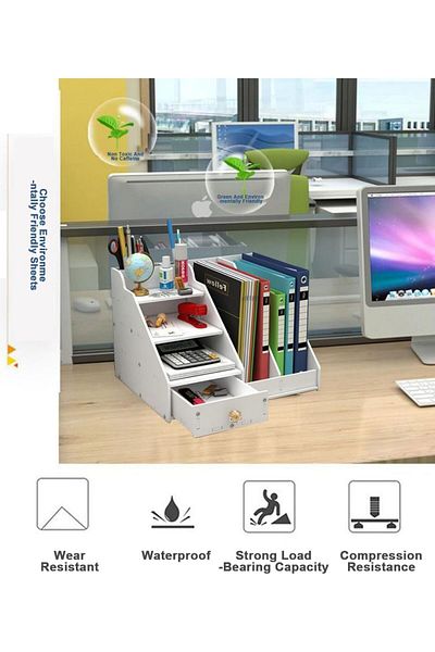 erorex Tier Office White Desktop Organizer A4 Paper File Rack With Vertical Horizontal File Holder Pen