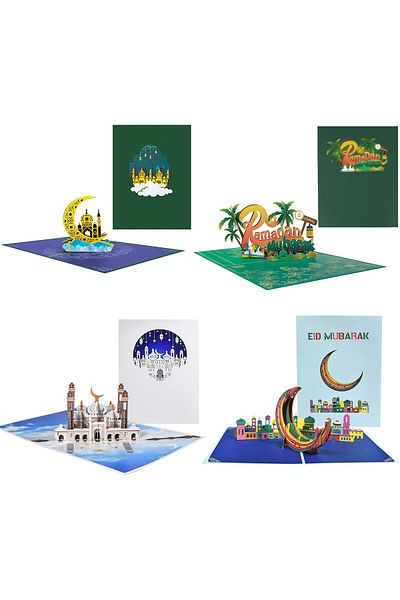 erorex 4 Pack Ramadan Kareem Greeting Cards Eid Mubarak Gift Card Eid Mubarak Cards Pop Up Ramadan