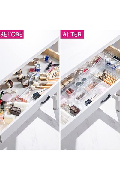 erorex 25 Pcs Clear Plastic Drawer Organizer Tray For Makeup Kitchen Utensils Jewelries And Gadgets