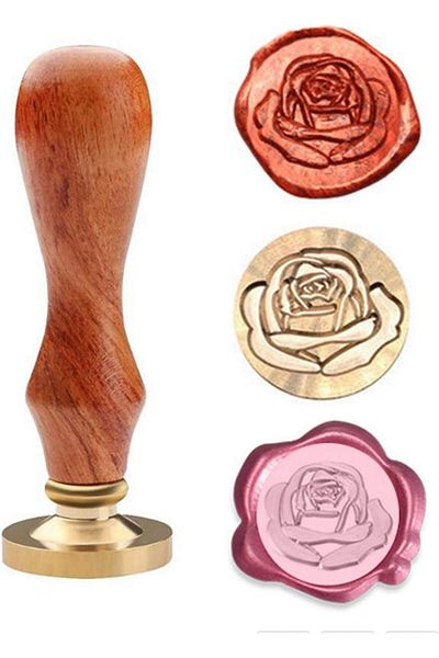 erorex Wax Seal Stamp Elegant Rose Stamp Brass Heads And Classic Wooden Handle Sealing Wax Sticks For
