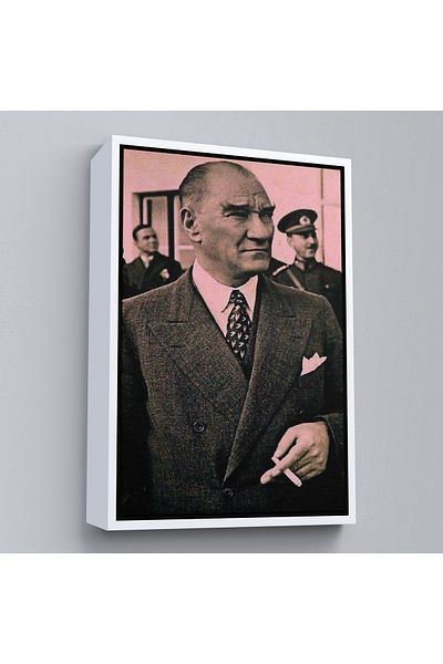 Harita Sepeti Pictură portret Ataturk cu cadru alb Mustafa Kemal Ataturk Pictură decorativă pe pânză dreptunghiulară