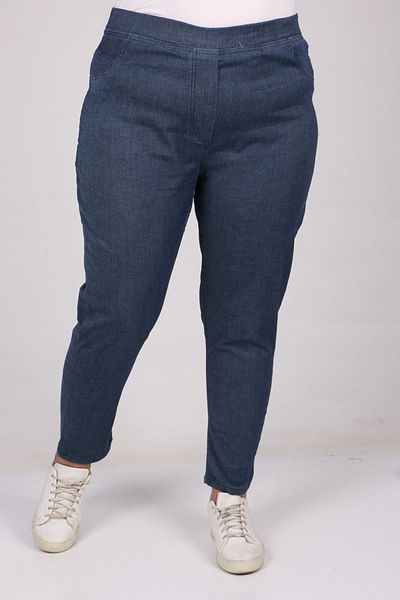 Moda Rosa 23y9109-16 - Light Navy Blue - Large Size Elastic Waisted Narrow Leg Jeans