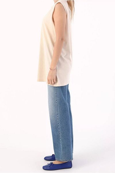 Moda Rosa 24Y1608 - BEIGE - SLEEVELESS T-SHIRT TUNIK
