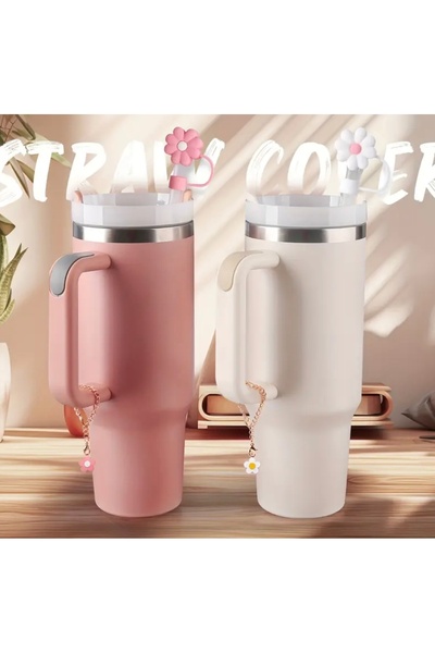 arredamento 1 Adet 10mm Termos Uyumlu Pipet Tıpası Mor Renk Çiçekli Pipet Kapağı Quencher Pipet Tıpa