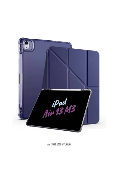 Fuchsia iPad Air 13 inç 2025 M3 Çip Uyumlu Kalem Bölmeli Standlı Akıllı Fuchsia Trifolding Tablet Kılıfı