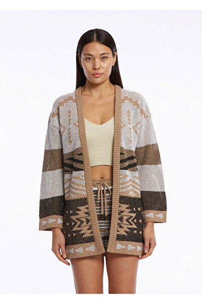 Knitss Etnik Desenli Camel Bej Triko Hırka