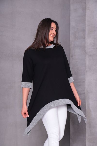 Şans Women's Large Size Black Tunik with Glitter on Collar Sleeves and Hem 65N38820