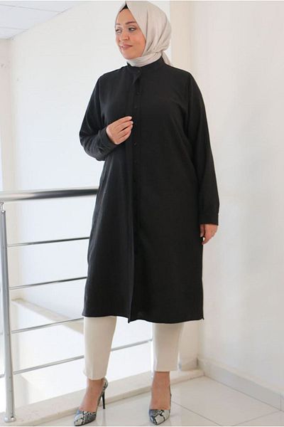 Moda Rosa 24Y48046 - BLACK - Large Size Miracle Shirt with Hidden Placket