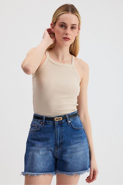 Rays Beige -1121 Zero Sleeve Ribbed Halter Neck Basic Tank Top