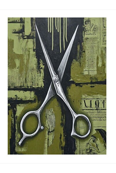 karizmart Makas Berber Temalı Tasarım Ahşap Tablo 50cmX 70cm